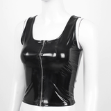 Women's Wet Look Tank Top with Zipper / Sexy U-neck Sleeveless Outfits in Two Colors - EVE's SECRETS