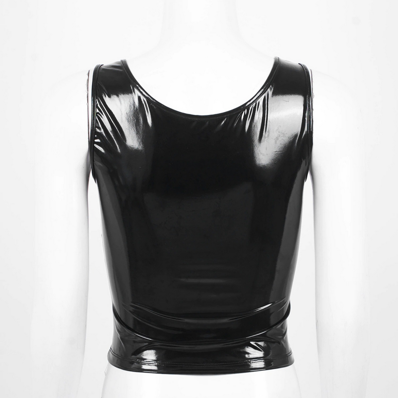 Women's Wet Look Tank Top with Zipper / Sexy U-neck Sleeveless Outfits in Two Colors - EVE's SECRETS