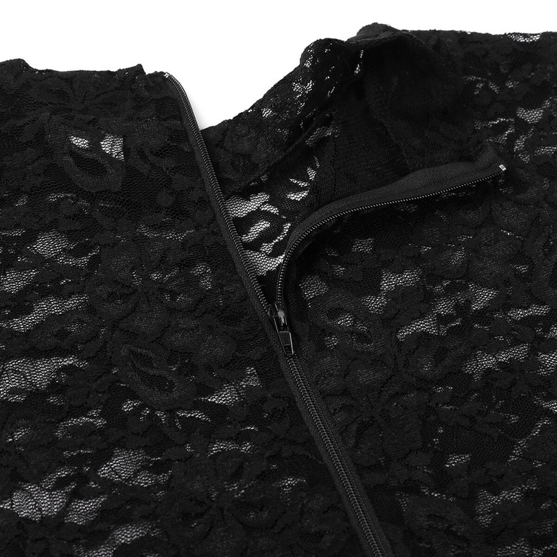 Women's Wetlook Lingerie Clubwear / Lace Splice High Cut Back Zipper Bodysuit - EVE's SECRETS