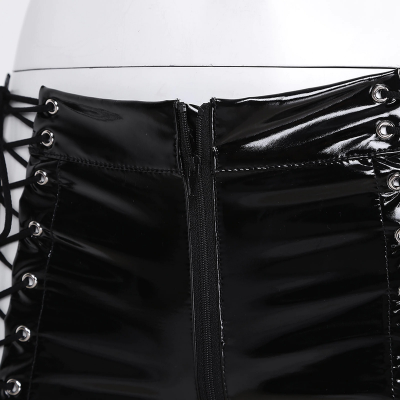 Women's Wetlook Sexy Mini Shorts / Leather Low Rise Hollow Out Lace-up Booty - EVE's SECRETS