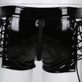 Women's Wetlook Sexy Mini Shorts / Leather Low Rise Hollow Out Lace-up Booty - EVE's SECRETS