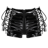 Women's Wetlook Sexy Mini Shorts / Leather Low Rise Hollow Out Lace-up Booty - EVE's SECRETS