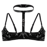 Women's Wire-Free Shelf Bra Top / Patent Leather Lingerie / Wetlook Open-Cup Bra With Halter Neck - EVE's SECRETS