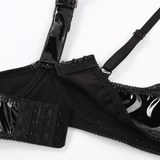 Women's Wire-Free Shelf Bra Top / Patent Leather Lingerie / Wetlook Open-Cup Bra With Halter Neck - EVE's SECRETS