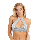 Women's Clubwear Dance Shiny Tank Tops / Metallic Cut Out Strappy Sexy Crop Tops - EVE's SECRETS