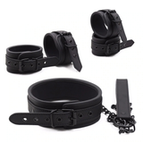 Wrist Cuffs & Ankle Cuffs & Neck Collar Solid Black Set / PU Leather BDSM Bondage Accessories - EVE's SECRETS