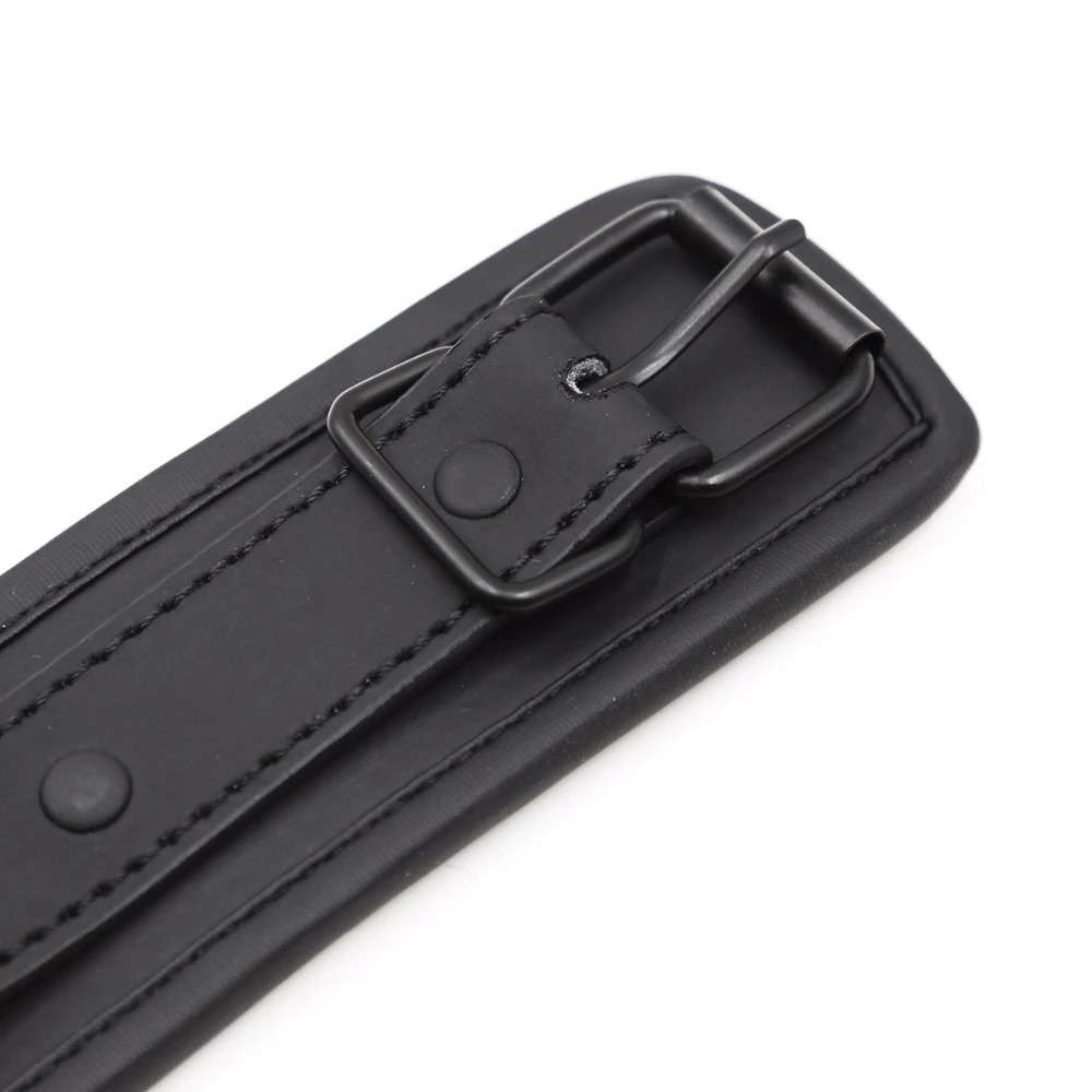 Wrist Cuffs & Ankle Cuffs & Neck Collar Solid Black Set / PU Leather BDSM Bondage Accessories - EVE's SECRETS