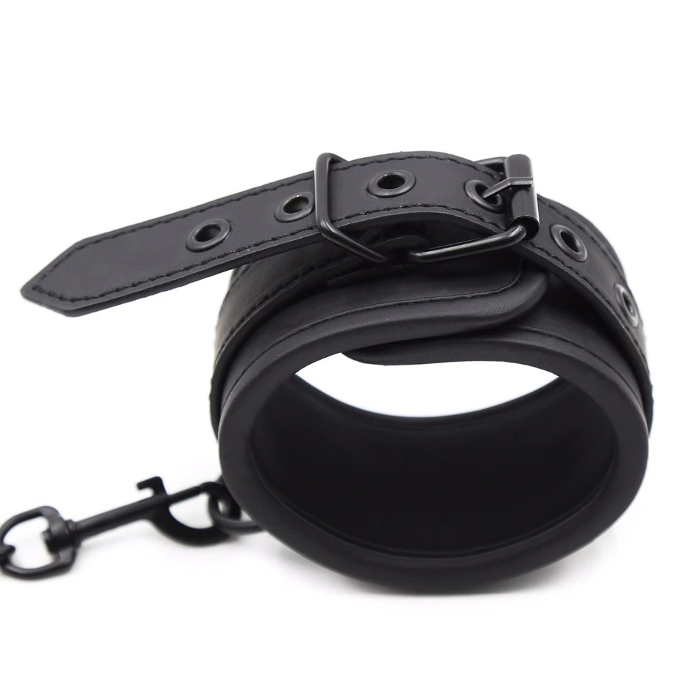 Wrist Cuffs & Ankle Cuffs & Neck Collar Solid Black Set / PU Leather BDSM Bondage Accessories - EVE's SECRETS