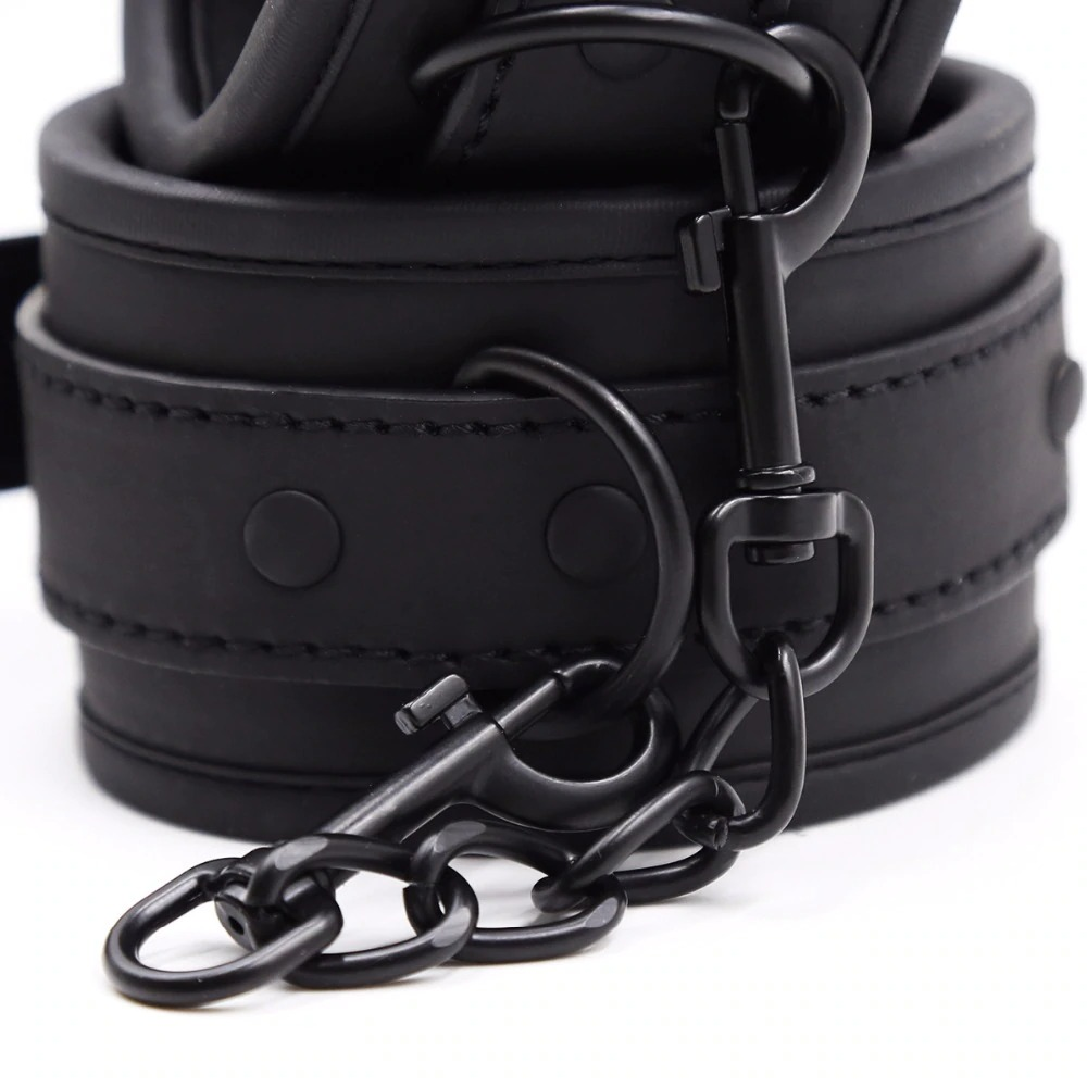 Wrist Cuffs & Ankle Cuffs & Neck Collar Solid Black Set / PU Leather BDSM Bondage Accessories - EVE's SECRETS