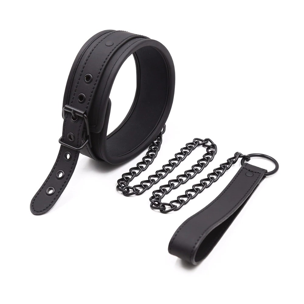 Wrist Cuffs & Ankle Cuffs & Neck Collar Solid Black Set / PU Leather BDSM Bondage Accessories - EVE's SECRETS