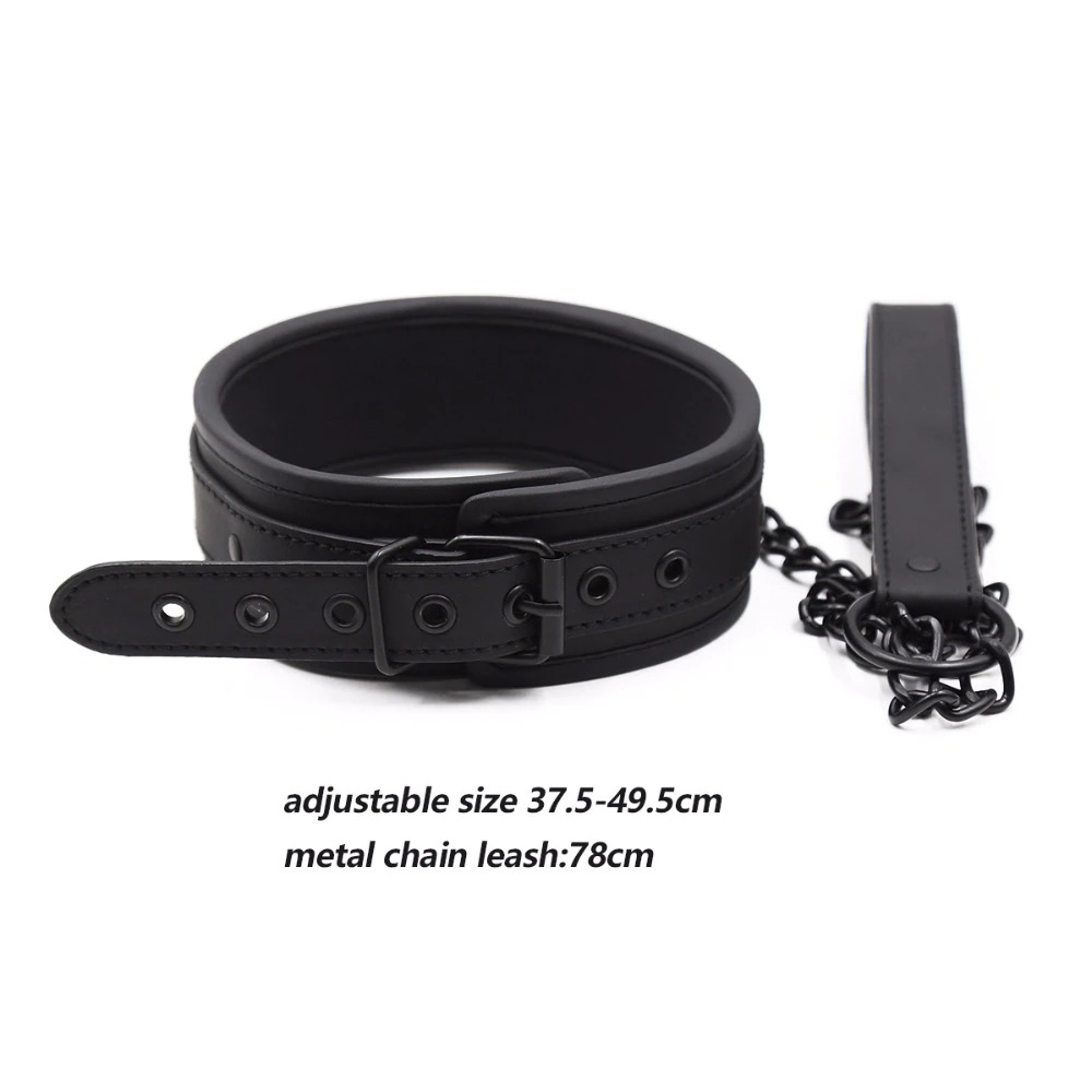 Wrist Cuffs & Ankle Cuffs & Neck Collar Solid Black Set / PU Leather BDSM Bondage Accessories - EVE's SECRETS