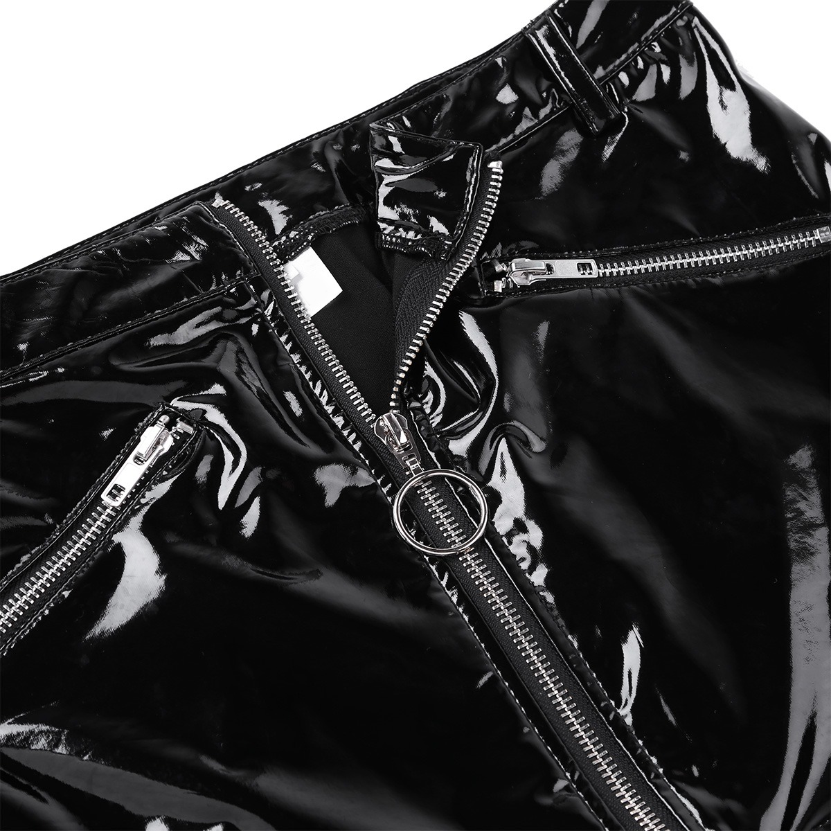 Zip Front Bodycon Mini Skirt with Pockets / Women's Sexy Wetlook Outfits in Black and Leopard Colors - EVE's SECRETS