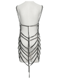 Adjustable Punk Body Harness Dress with Metal Chain Detail