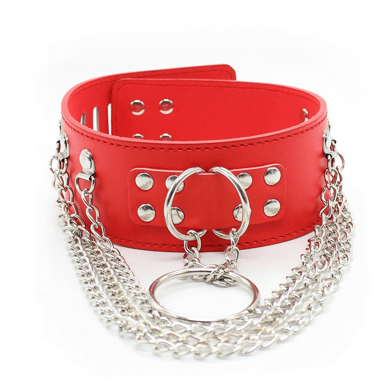 Adjustable Rivet Choker with Multi-Layered Chain and O-Ring / BDSM Collars in Different Colors - EVE's SECRETS
