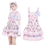 Adorable Teddy Bear Pink Dress with a Gathered Bodice Design