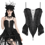 Alluring Lace-Up Black Corset with Ruffle Detailing