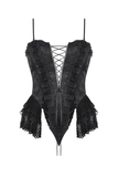 Alluring Lace-Up Black Corset with Ruffle Detailing