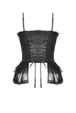 Alluring Lace-Up Black Corset with Ruffle Detailing