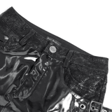 Alternative Buckled Black Vinyl Mini Skirt for Women