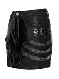 Alternative Buckled Black Vinyl Mini Skirt for Women