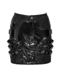Alternative Buckled Black Vinyl Mini Skirt for Women