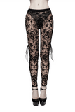 Damen-Leggings aus transparentem Mesh in Aprikose mit Schnürung / elegante Gothic-Leggings mit hoher Taille 