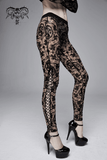 Damen-Leggings aus transparentem Mesh in Aprikose mit Schnürung / elegante Gothic-Leggings mit hoher Taille 