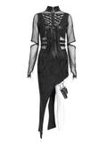 Asymmetrical Dress with Front Zipper and Buckle Details