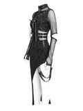Asymmetrical Dress with Front Zipper and Buckle Details