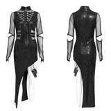 Asymmetrical Dress with Front Zipper and Buckle Details