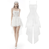 Asymmetrical Hem White Butterfly Dress with Gothic Flair