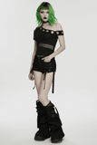 Asymmetrical Mesh Punk Top with Metal Eyelets and Detailing