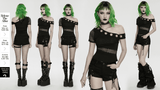 Asymmetrical Mesh Punk Top with Metal Eyelets and Detailing