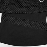 Asymmetrical Mesh Punk Top with Metal Eyelets and Detailing