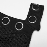 Asymmetrical Mesh Punk Top with Metal Eyelets and Detailing