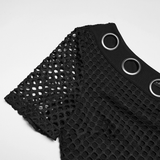 Asymmetrical Mesh Punk Top with Metal Eyelets and Detailing