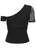 Asymmetrical Mesh Punk Top with Metal Eyelets and Detailing