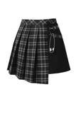 Asymmetrical Plaid Skirt with Pin Embellishments