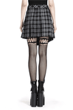 Asymmetrical Plaid Skirt with Pin Embellishments