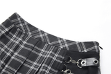 Asymmetrical Plaid Skirt with Pin Embellishments