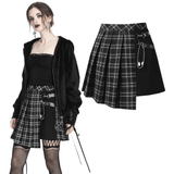 Asymmetrical Plaid Skirt with Pin Embellishments