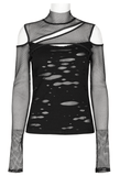 Asymmetrical Punk Mesh Layered Top with Hollowed Shoulders