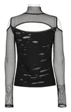 Asymmetrical Punk Mesh Layered Top with Hollowed Shoulders