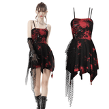 Asymmetrical Red and Black Strap Dress with Punk Rock Flair