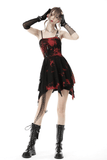 Asymmetrical Red and Black Strap Dress with Punk Rock Flair