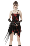 Asymmetrical Red and Black Strap Dress with Punk Rock Flair