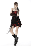 Asymmetrical Red and Black Strap Dress with Punk Rock Flair