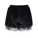 Baroque Patterned Gothic Puff Shorts with Lace Trim