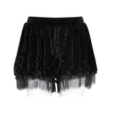 Baroque Patterned Gothic Puff Shorts with Lace Trim