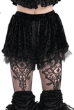 Baroque Patterned Gothic Puff Shorts with Lace Trim